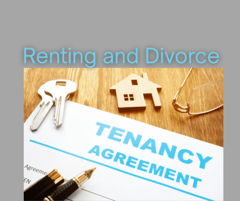 Renting and divorce. Picture of tenant rental agreement with keys and a pen on a table on a gray background.